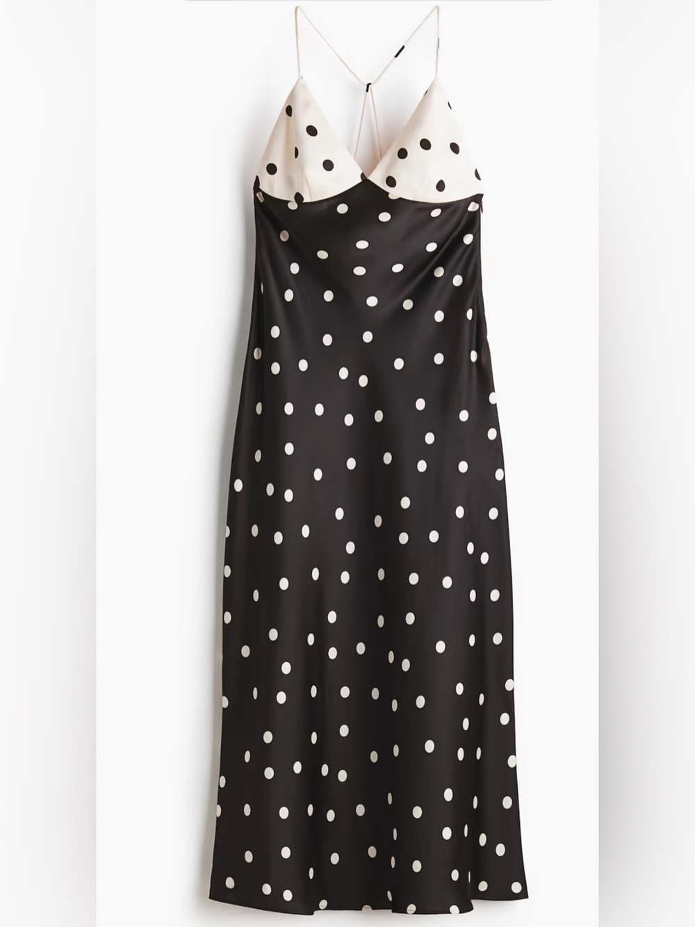 H&M Polka Dot Satin Slip Dress in Black Cream nwt’s sz M